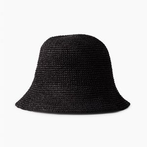 Black Raffia Straw “Truly” Bucket Hat Aritzia Babaton S/M